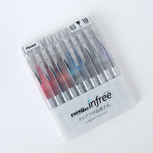 Pantel Energel Infree Gel Ink Pen 10 Color Set 05/07mm